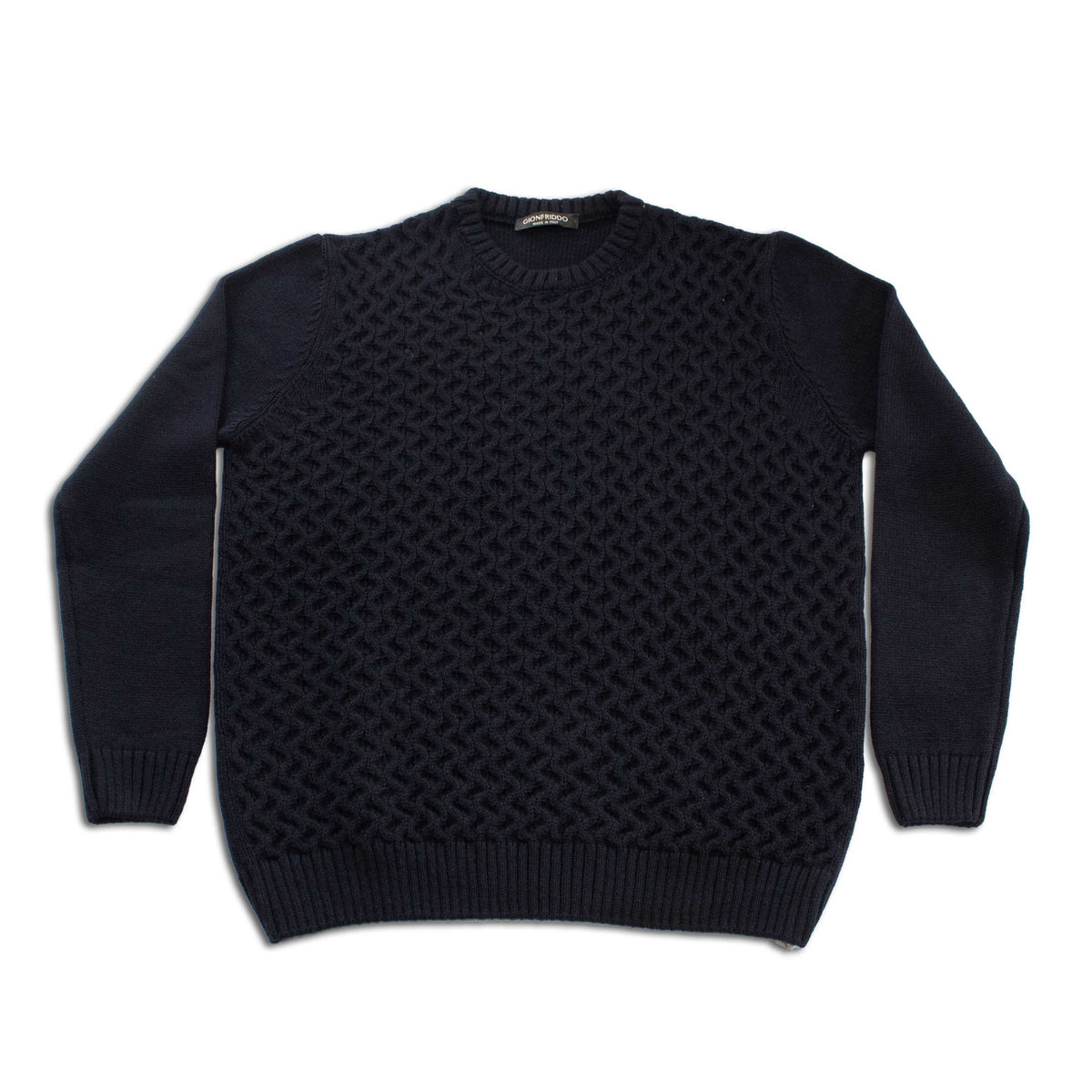 Navy Cable Knit Sweater with Folded Cuffs (S)
